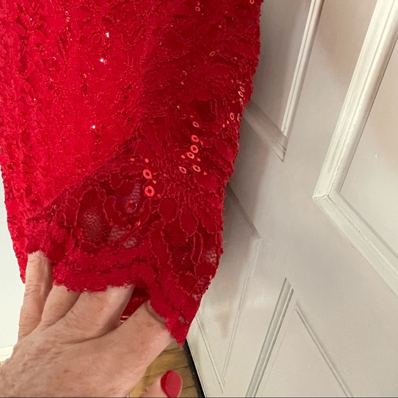 BLU SAGE Red Sequins Floral Lace Women’s Midi Dress Size 20W - Picture 7 of 15